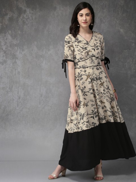 

Anouk Women Off-White & Black Floral Printed Anarkali Kurta