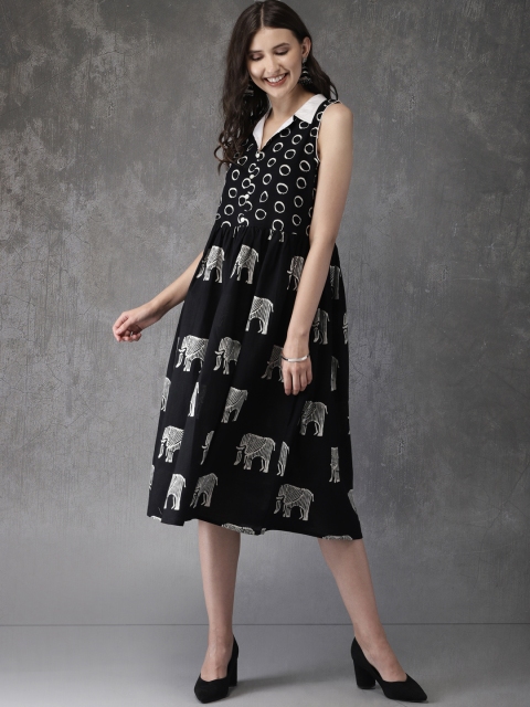 

Anouk Women Black & Off-White Printed A-Line Kurta
