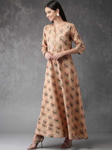 

Anouk Women Beige Floral Printed A-Line Kurta