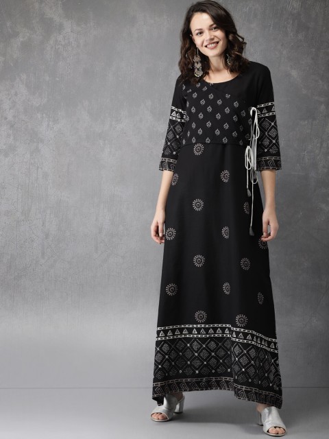 

Anouk Women Black Printed Angrakha Kurta