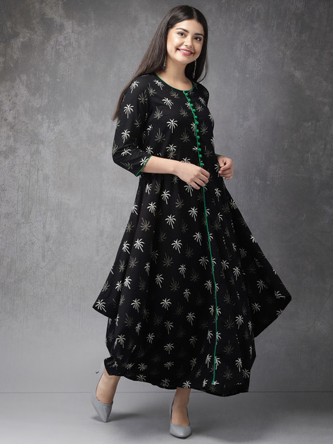 

Anouk Women Black Printed Asymmetric A-Line Kurta