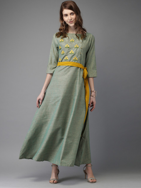 

Anouk Women Green Yoke Design A-Line Kurta