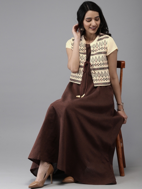 

Anouk Women Brown & Beige Solid A-Line Kurta