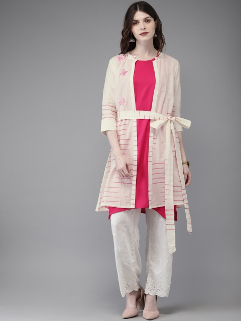 

Anouk Women Pink & Off-White Solid A-Line Kurta