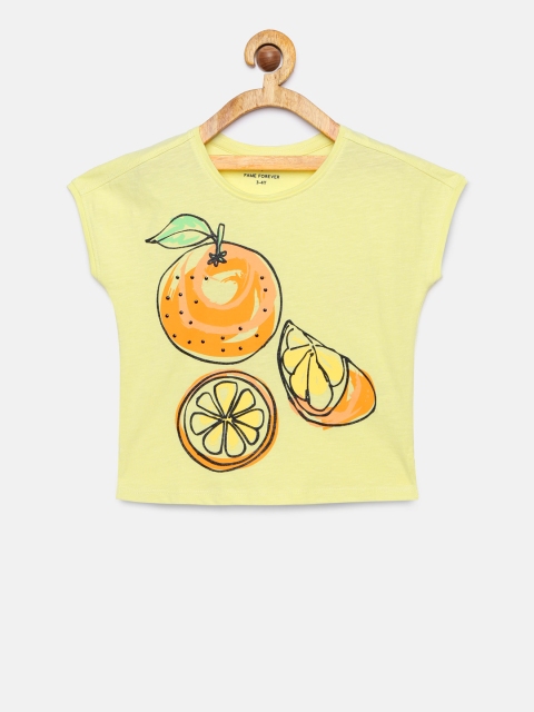 

Fame Forever by Lifestyle Girls Yellow Printed Round Neck T-shirt