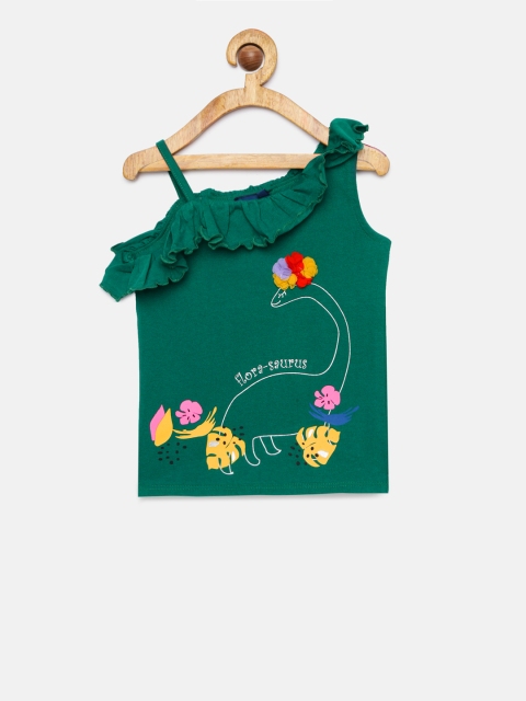 

Juniors by Lifestyle Girls Green Printed Top with Floral Detail