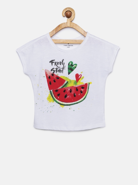 

Fame Forever by Lifestyle Girls White Printed Round Neck T-shirt