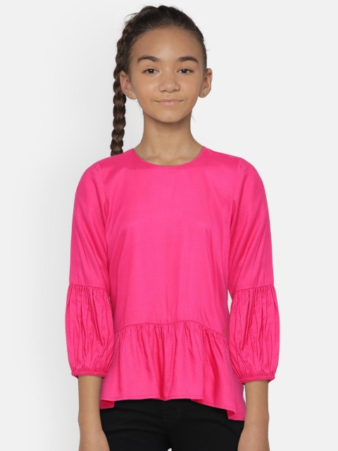 

Bossini Girls Fuchsia Self Design Peplum Top