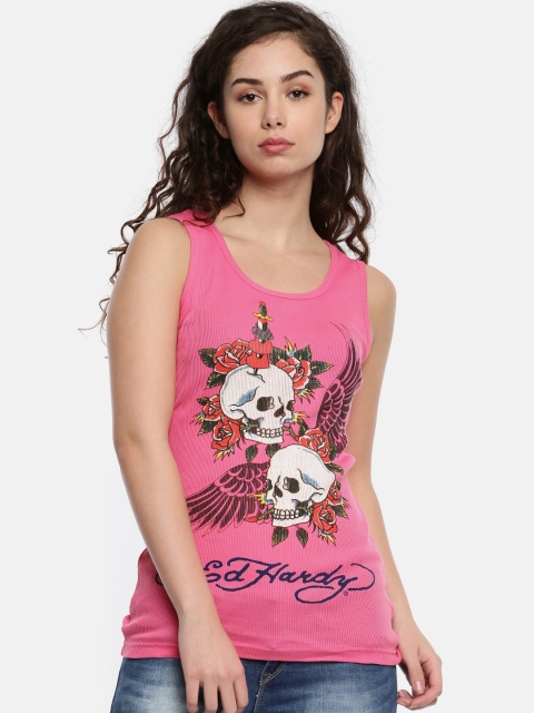 

Ed Hardy Pink Printed Pure Cotton Top