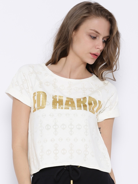 

Ed Hardy Off-White Burnout Print Crop Top