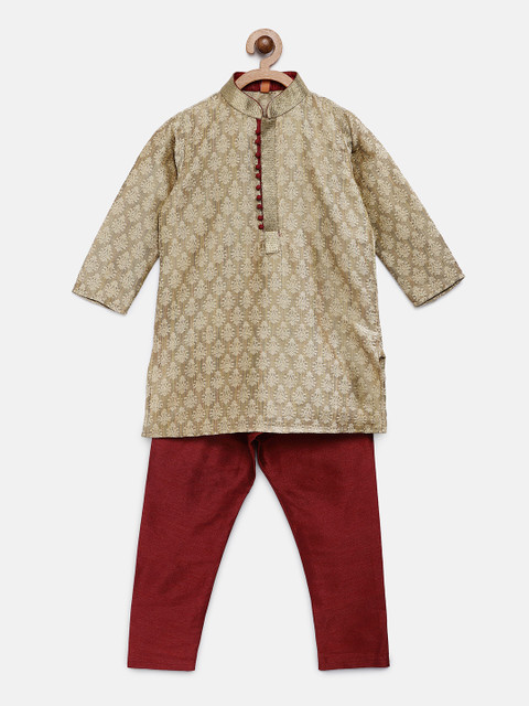 

Ethnicity Boys Beige & Red Self Design Kurta with Trousers
