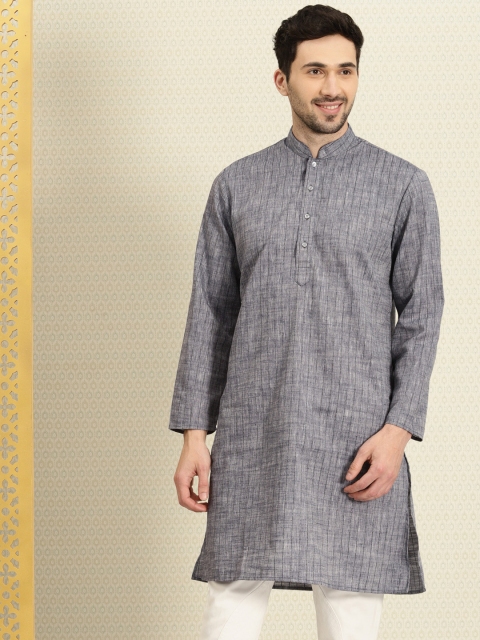 

House of Pataudi Men Blue Striped Straight Kurta