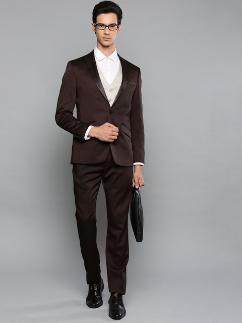 

Louis Philippe Men Brown Self-Design Slim Fit Single-Breasted Wedding Suit