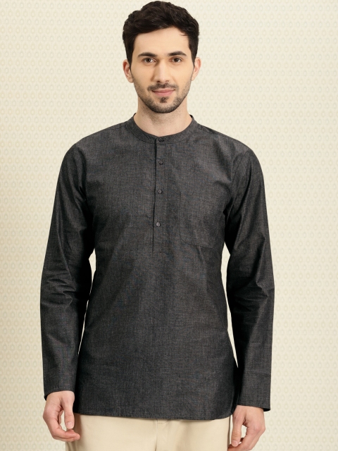 

House of Pataudi Men Charcoal Grey Solid Straight Short Kurta