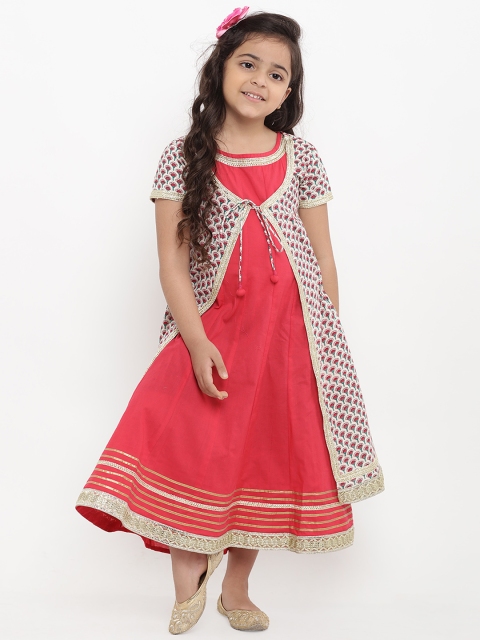 

Bitiya by Bhama Girls Red Self Design Fit and Flare Dress