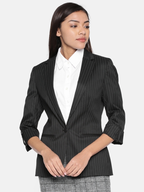

Van Heusen Woman Black & White Striped Single-Breasted Formal Blazer