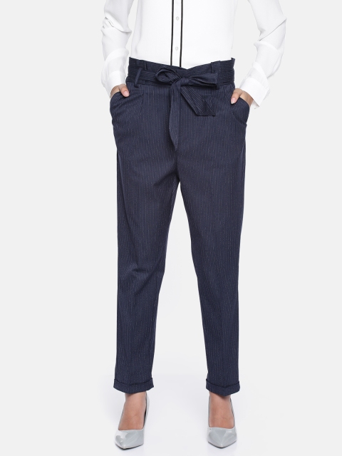 

Van Heusen Woman Women Navy Blue Regular Fit Striped Formal Trousers