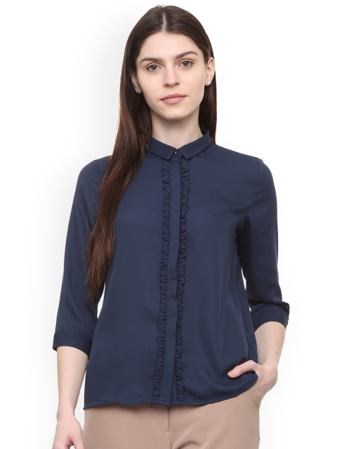 

Van Heusen Woman Navy Blue Regular Fit Solid Casual Shirt