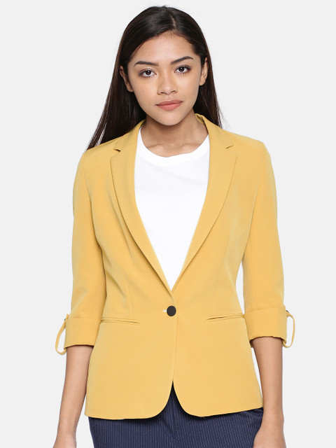 

Van Heusen Woman Mustard Yellow Single-Breasted Formal Blazer