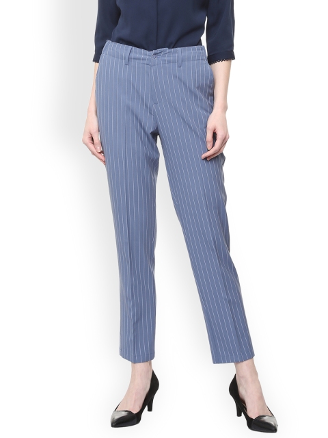 

Van Heusen Woman Blue Regular Fit Striped Formal Trousers