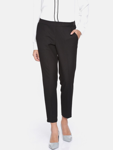 

Van Heusen Woman Women Black Regular Fit Solid Formal Cropped Trousers