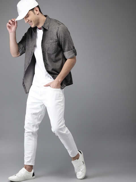 

HERE&NOW Men Charcoal Grey Regular Fit Faded Chambray Casual Shirt