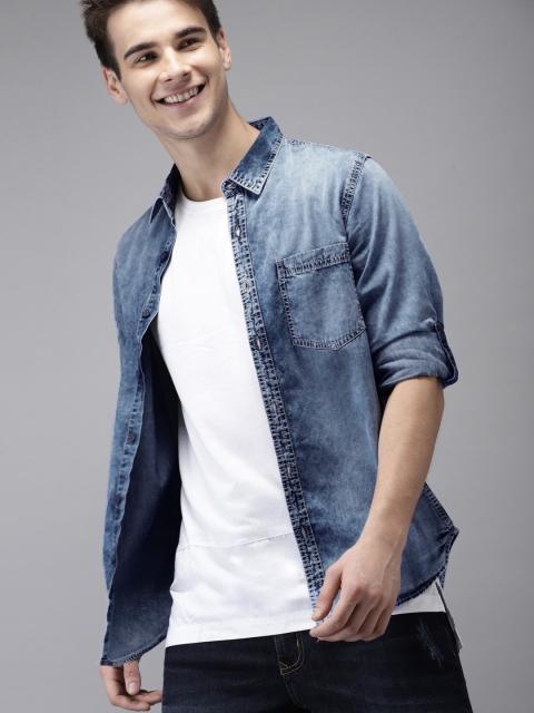 

HERE&NOW Men Blue Faded Regular Fit Casual Chambray Shirt