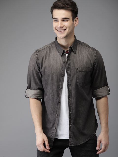 

HERE&NOW Men Black Regular Fit Faded Chambray Casual Shirt