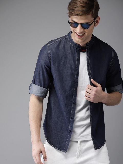 

HERE&NOW Men Blue Regular Fit Solid Denim Casual Shirt