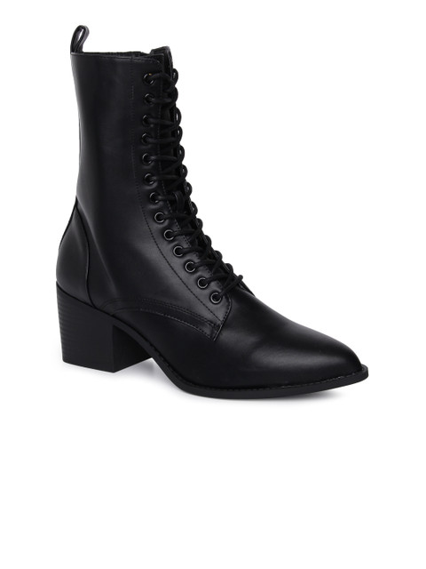 

FOREVER 21 Women Black Solid Heeled Boots