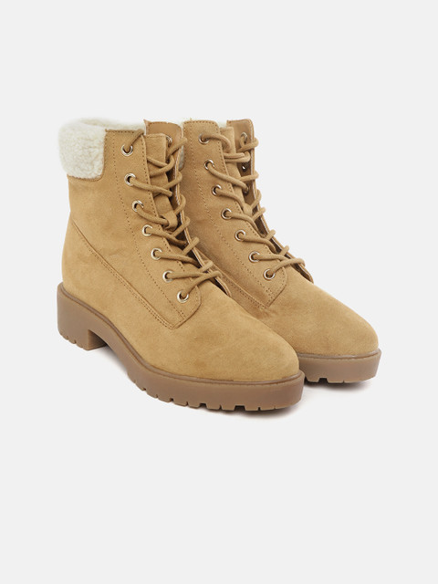 

FOREVER 21 Women Camel Brown Solid Mid-Top Flat Boots