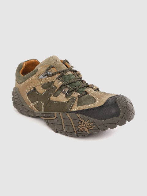 

Woodland Men Olive Green & Khaki Colourblocked Nubuck Trekking Shoes