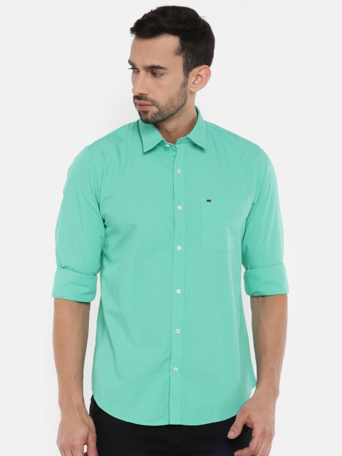 

Peter England Casuals Men Sea Green Super Slim Fit Solid Casual Shirt