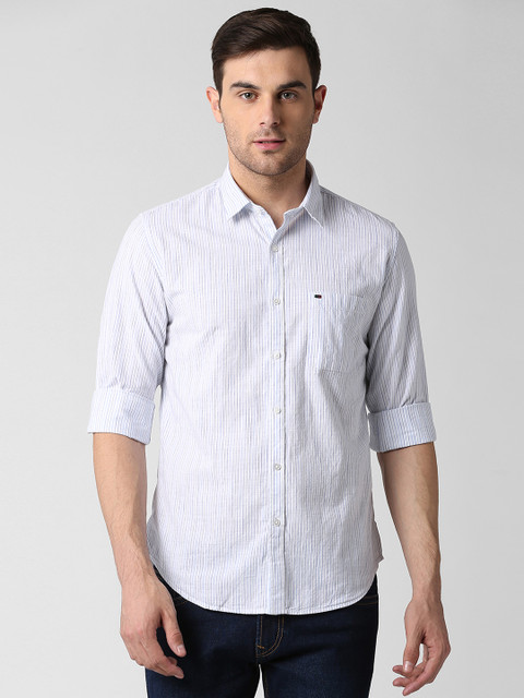 

Peter England Casuals Men White Slim Fit Striped Casual Shirt