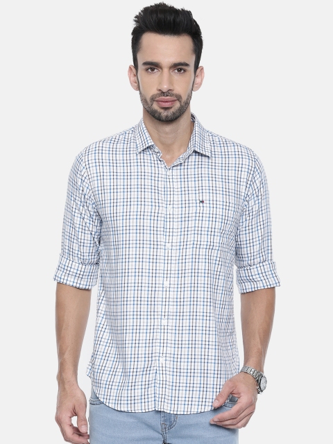 

Peter England Casuals Men White & Blue Slim Fit Checked Casual Shirt
