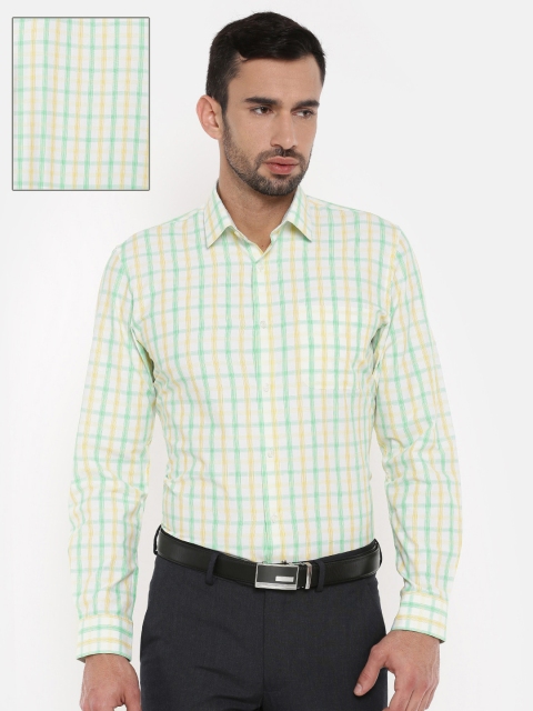 

Peter England Men White & Green Slim Fit Checked Formal Shirt