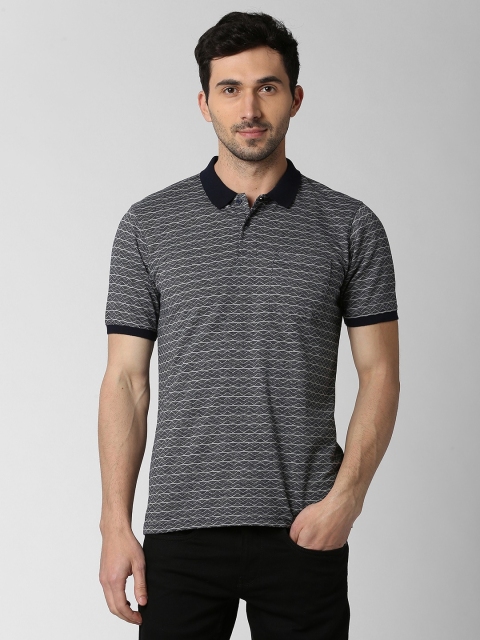 

Peter England Men Black Self Design Polo Collar T-shirt