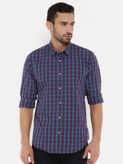 

Peter England Casuals Men Magenta & Blue Slim Fit Checked Casual Shirt
