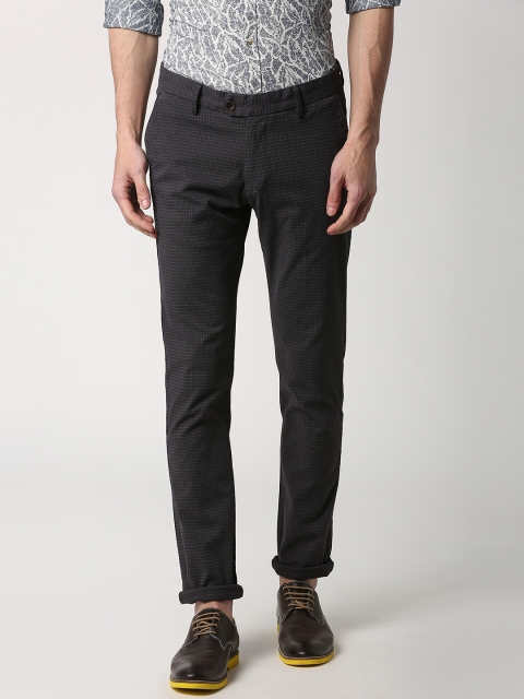 

Peter England Casuals Men Charcoal Grey Slim Fit Checked Regular Trousers