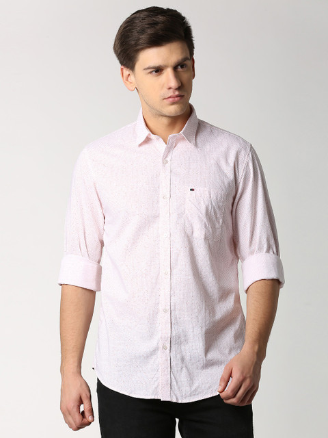 

Peter England Casuals Men White & Rust Brown Slim Fit Printed Casual Shirt