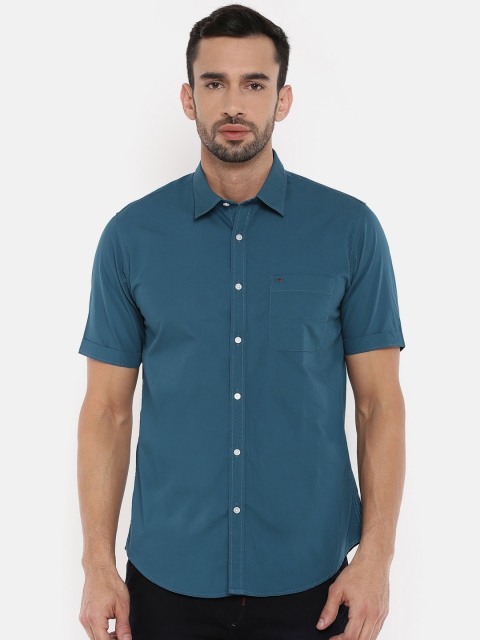 

Peter England Casuals Men Teal Blue Slim Fit Solid Casual Shirt