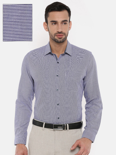 

Peter England Men Blue & White Slim Fit Self-Design Formal Shirt
