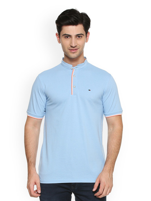 

Peter England Men Blue Solid Mandarin Collar T-shirt