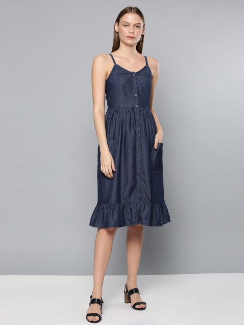 

Chemistry Women Navy Denim Fit and Flare Dress, Navy blue