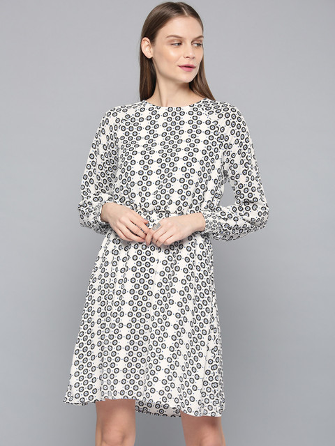

Chemistry Women White & Black Printed A-Line Dress