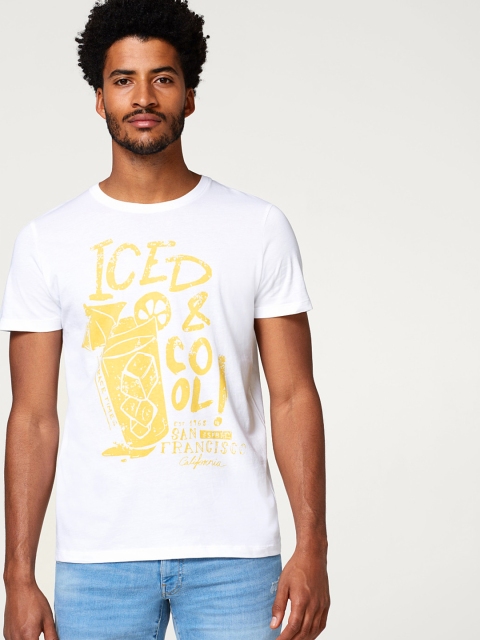 

ESPRIT Men White Printed Round Neck T-shirt