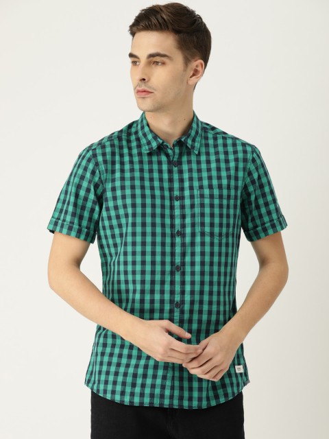 

ESPRIT Men Green & Navy Blue Slim Fit Checked Casual Shirt
