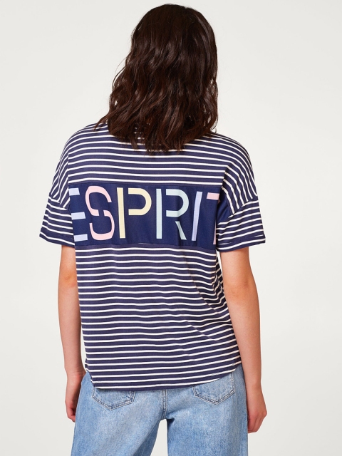 

ESPRIT Women Navy Blue & White Striped Round Neck T-shirt