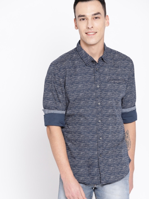 

ESPRIT Men Navy Blue & Beige Regular Fit Printed Casual Shirt