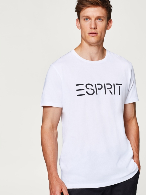 

ESPRIT Men White Solid Round Neck T-shirt
